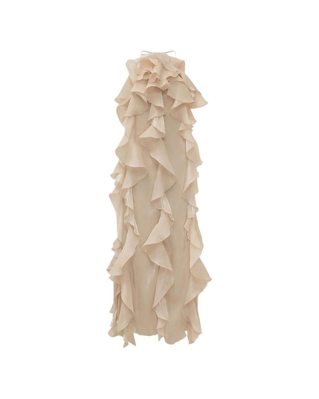 ACTUALEE Natural Ruffled Sleeveless Maxi Dress