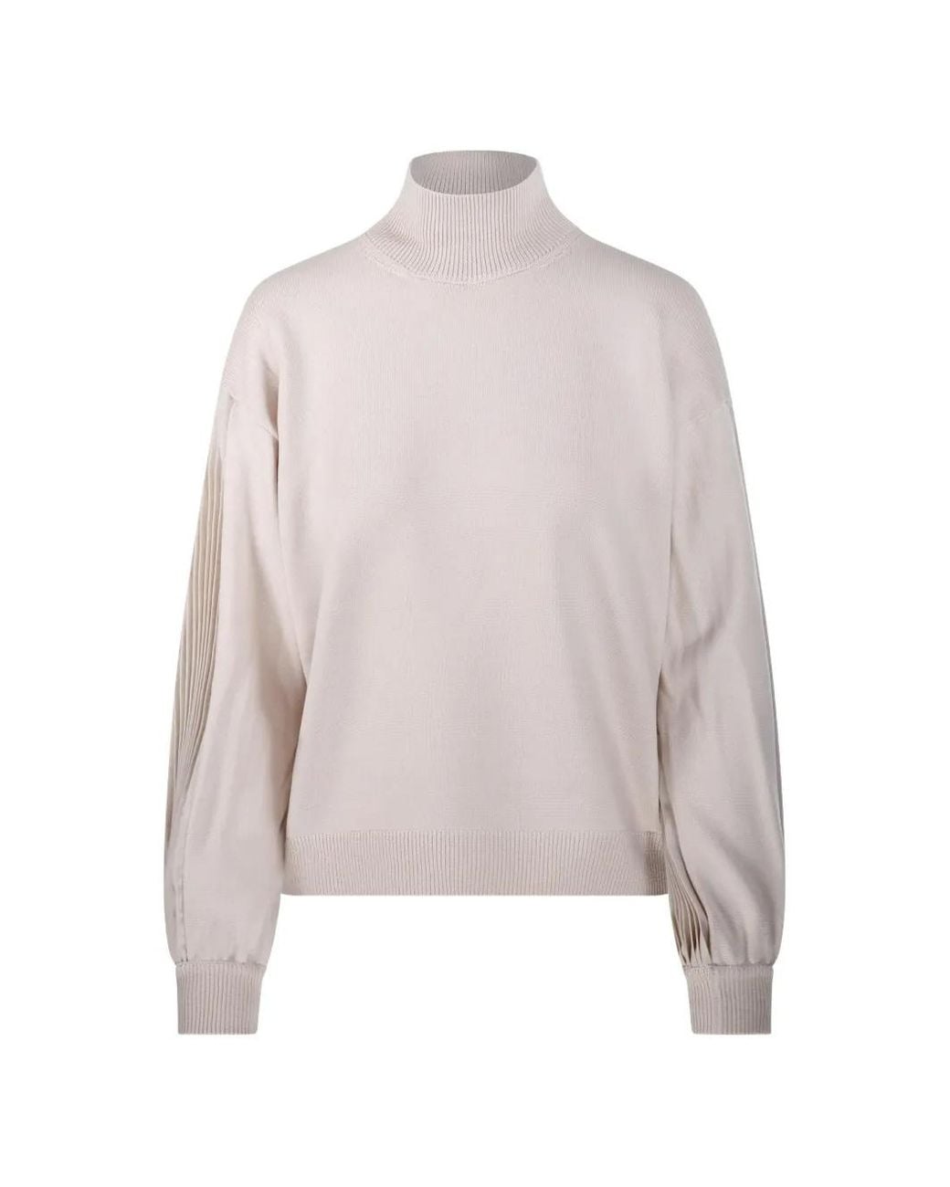 Nude Multicolor Pleated-Sleeve High-Neck Sweater