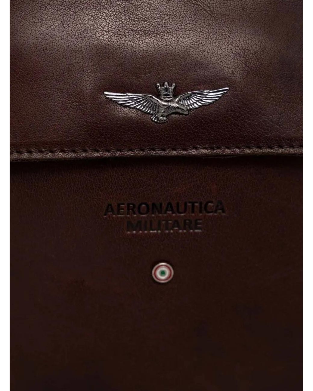 Aeronautica Militare Brown Flap-Pocket Leather Messenger Bag for men