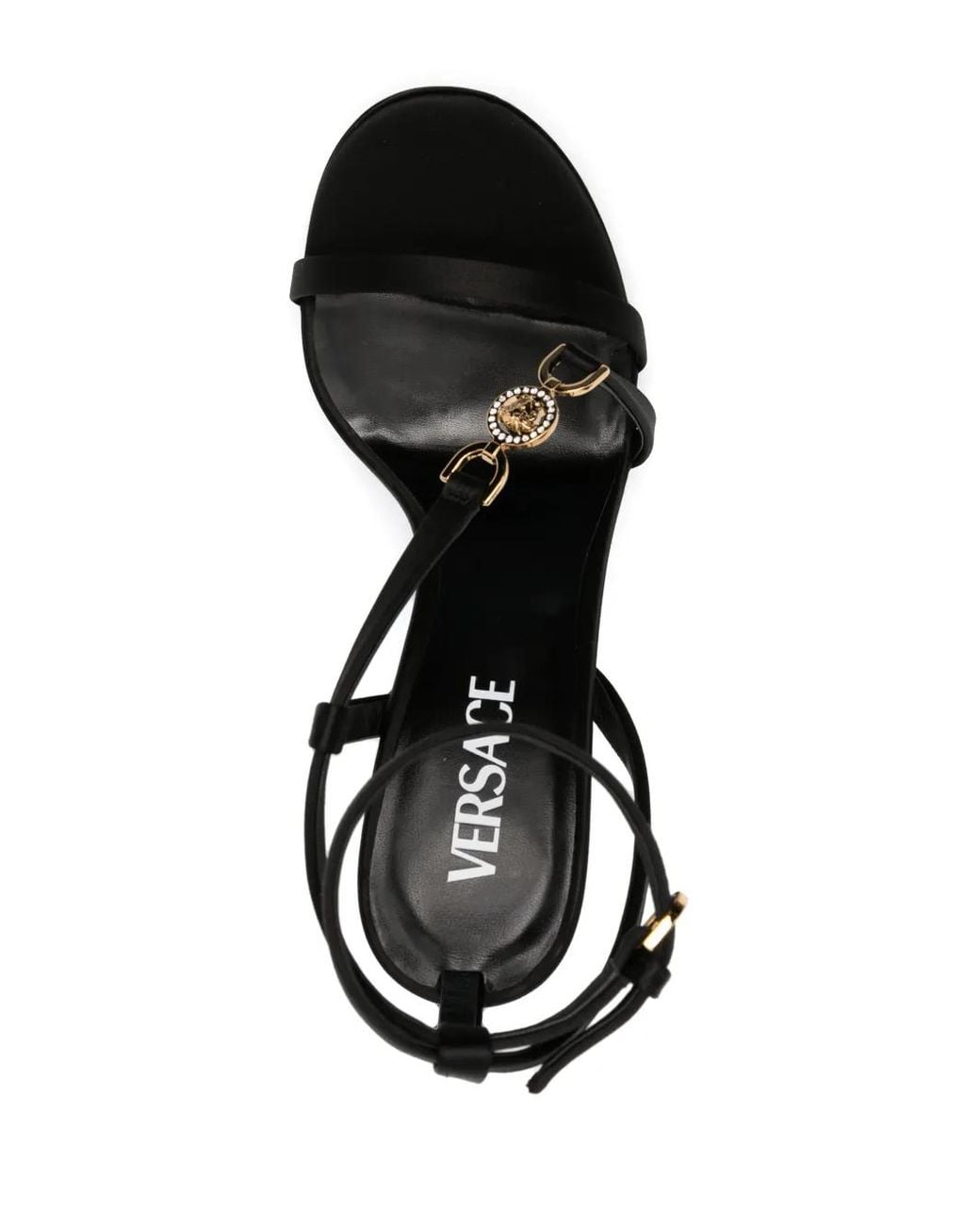 Versace Black Medusa '95 Embellished Satin Sandals 115 Mm