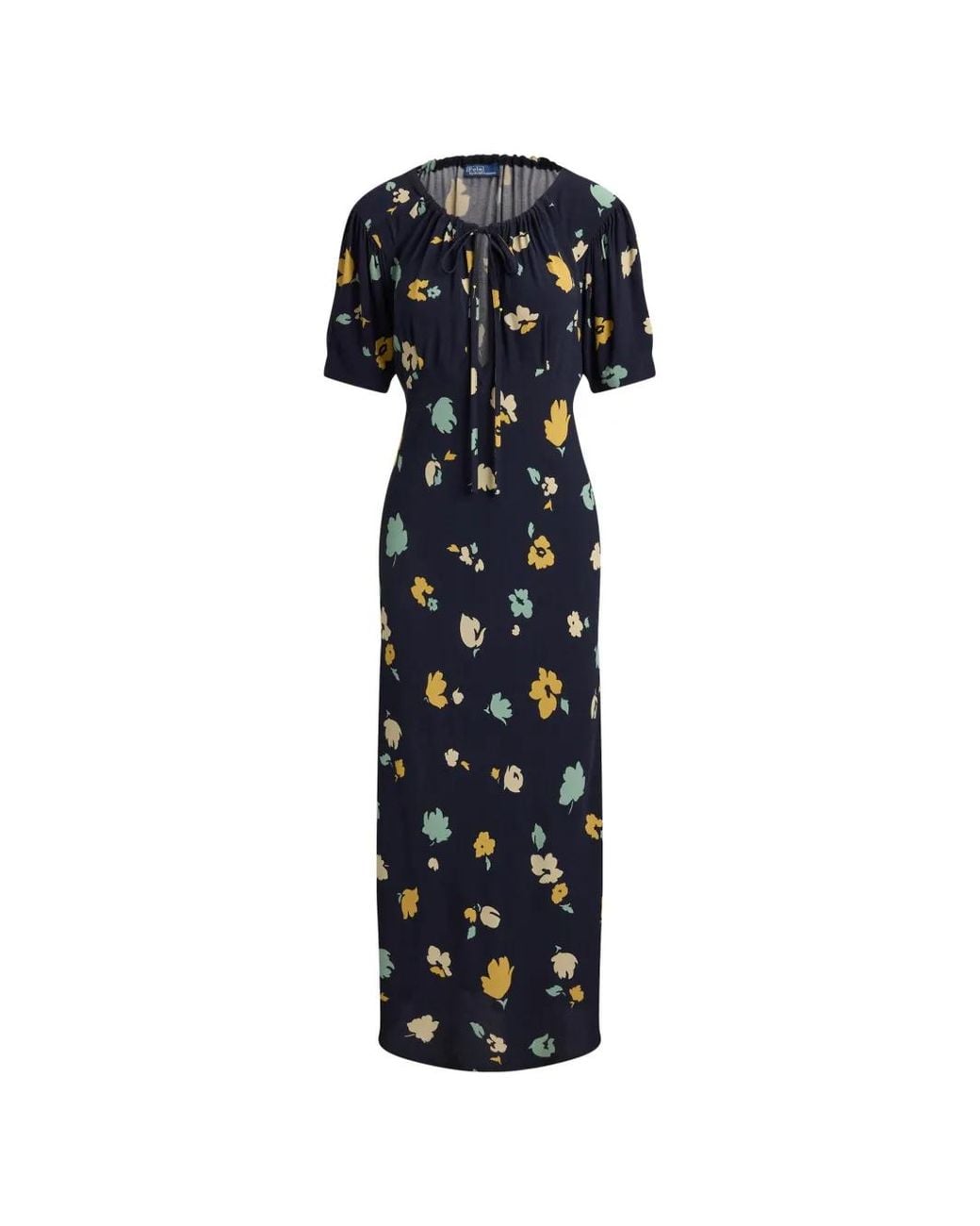 Polo Ralph Lauren Blue Floral Keyhole Midi Dress