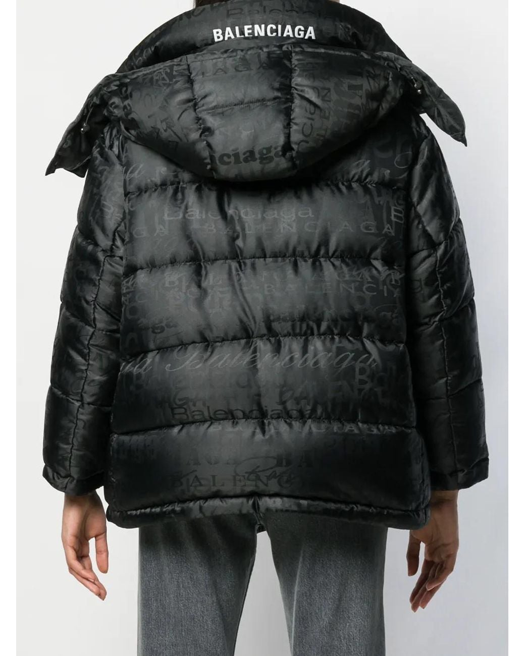 Balenciaga Black Mixed Typo Swing Puffer Jacket