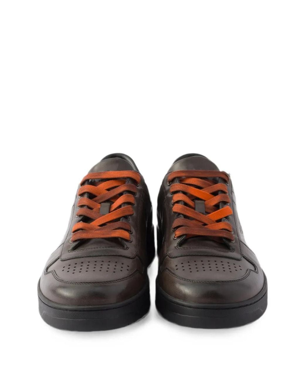 Prada Brown Downtown Aged Leather Sneakers for men