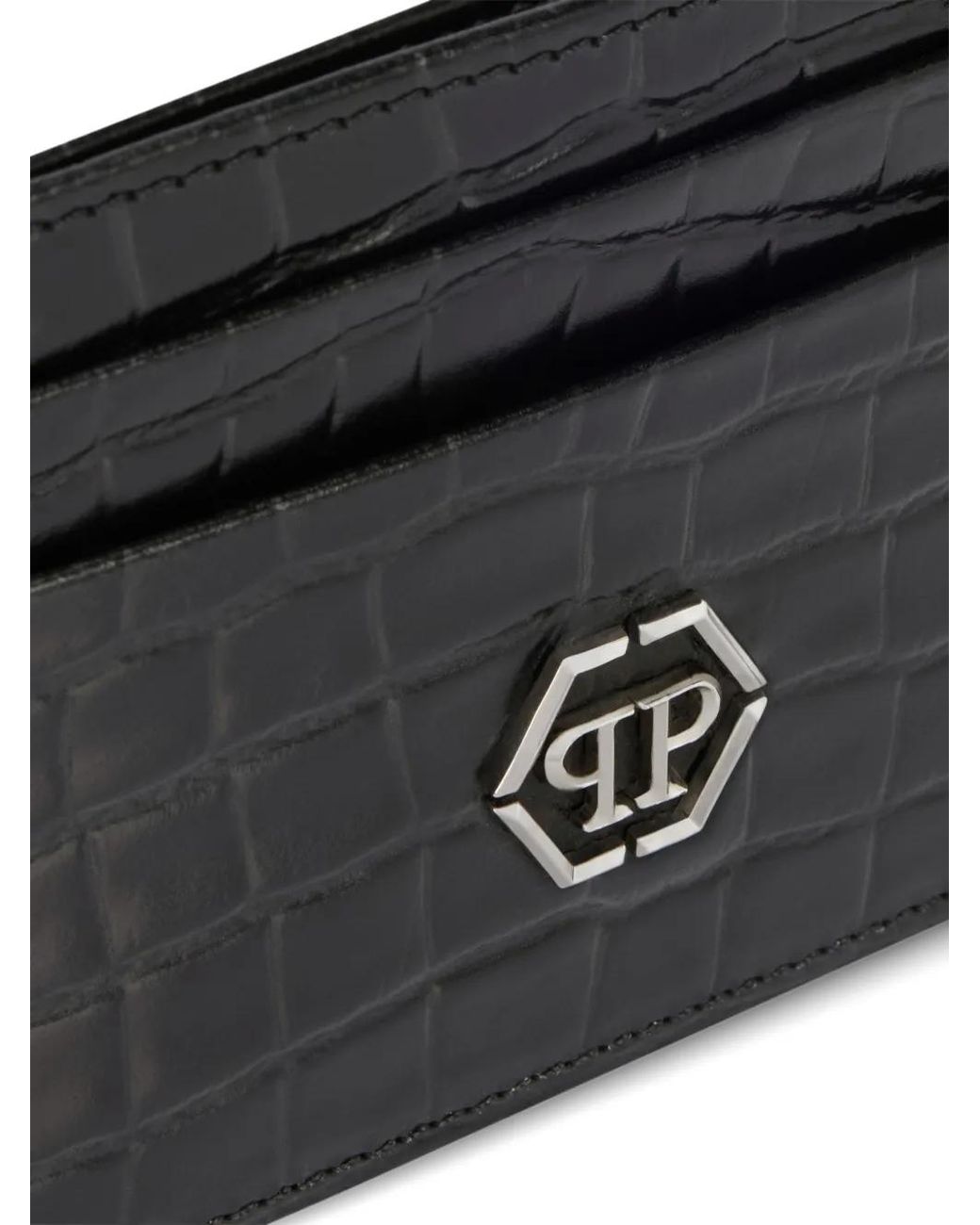 Philipp Plein Black Logo-Plaque Leather Card Holder for men