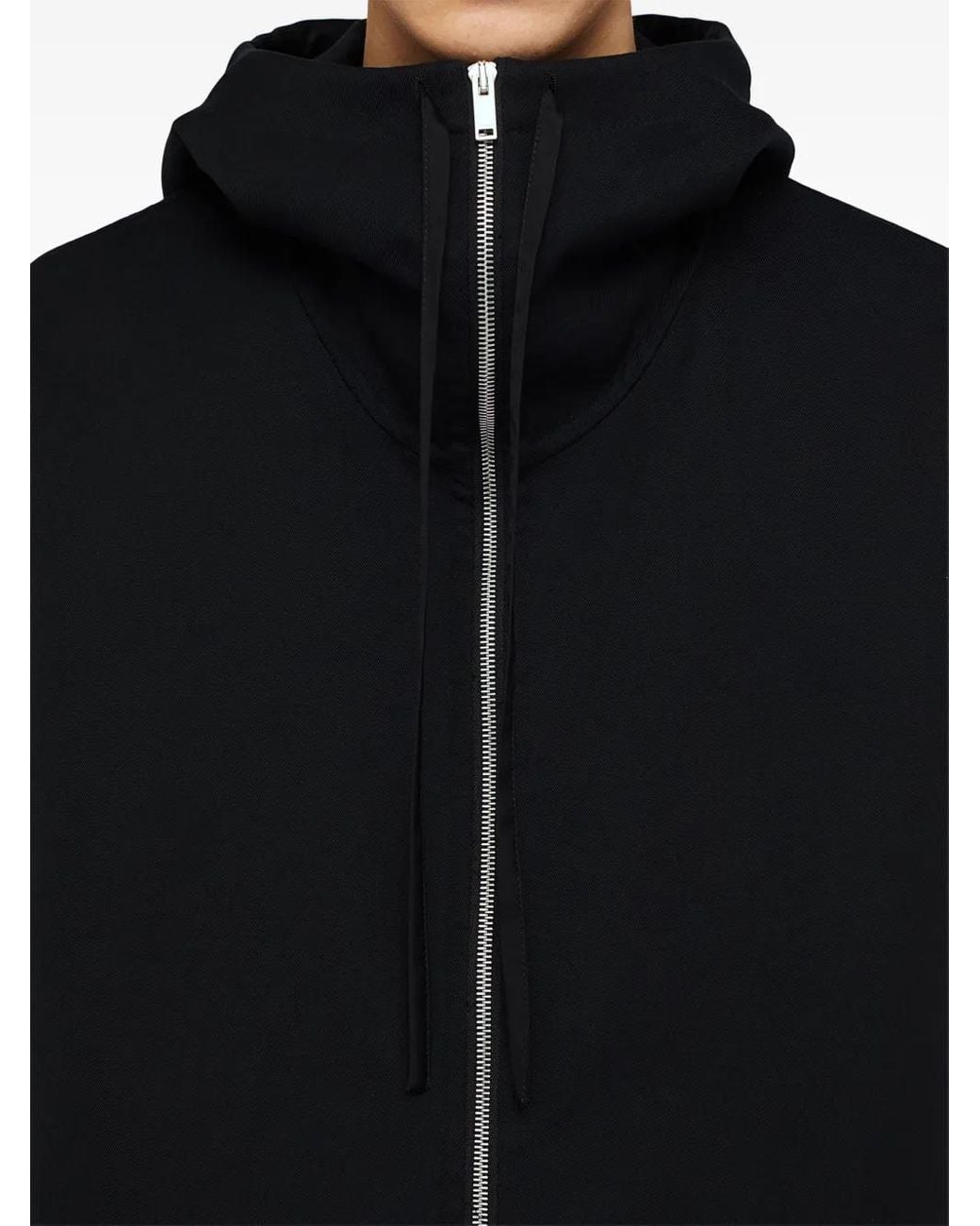 Jil Sander Black Drawstring Hooded Jacket for men