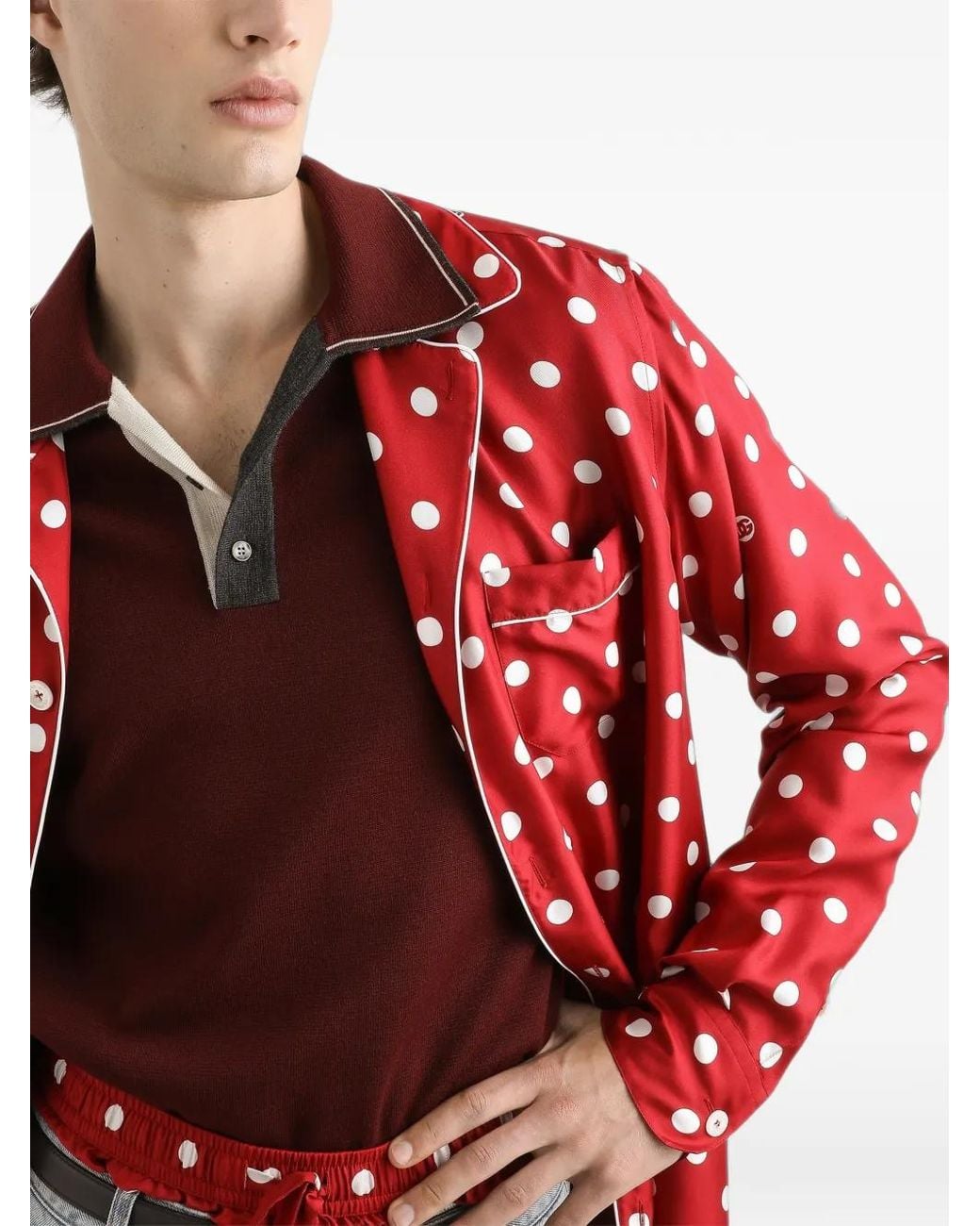 Dolce & Gabbana Red Polka Dot-Print Silk Twill Vanity Shirt for men