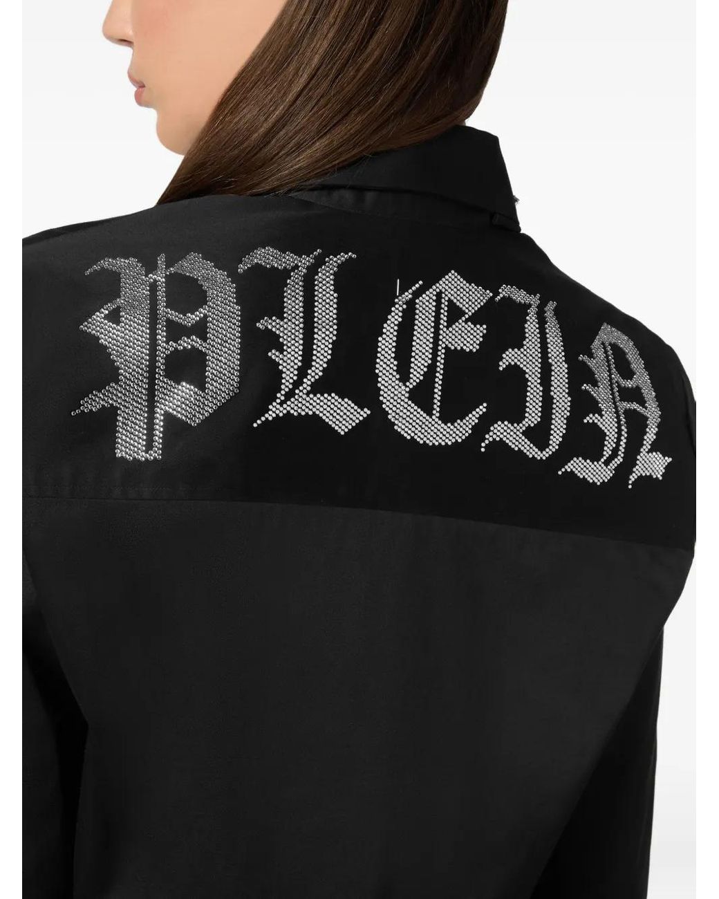 Philipp Plein Black Gothic Plein Cropped Shirt