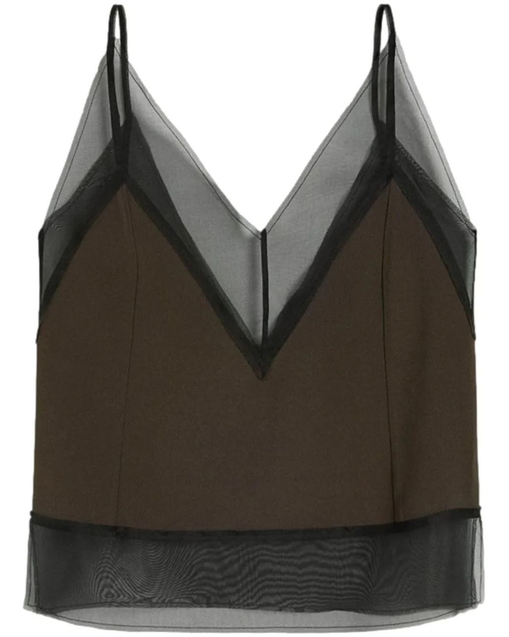 AMI Semi-Doorzichtige Top Met V-Hals in het Black