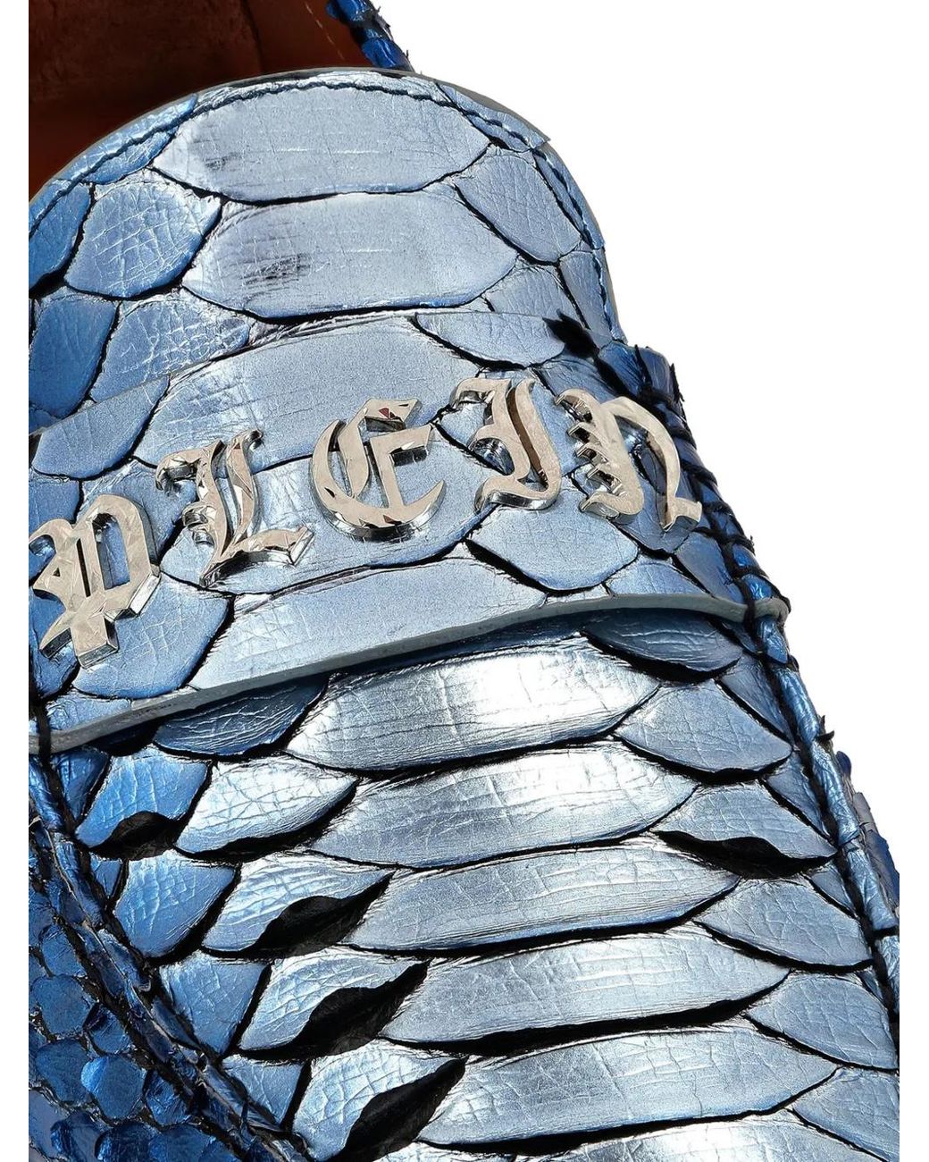 Philipp Plein Blue Metallic Python-Leather Loafers for men