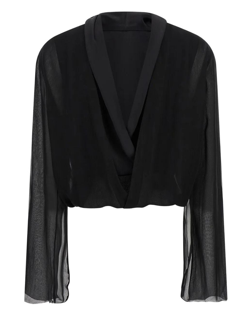 Alberta Ferretti Black V-Neck Silk Blouse
