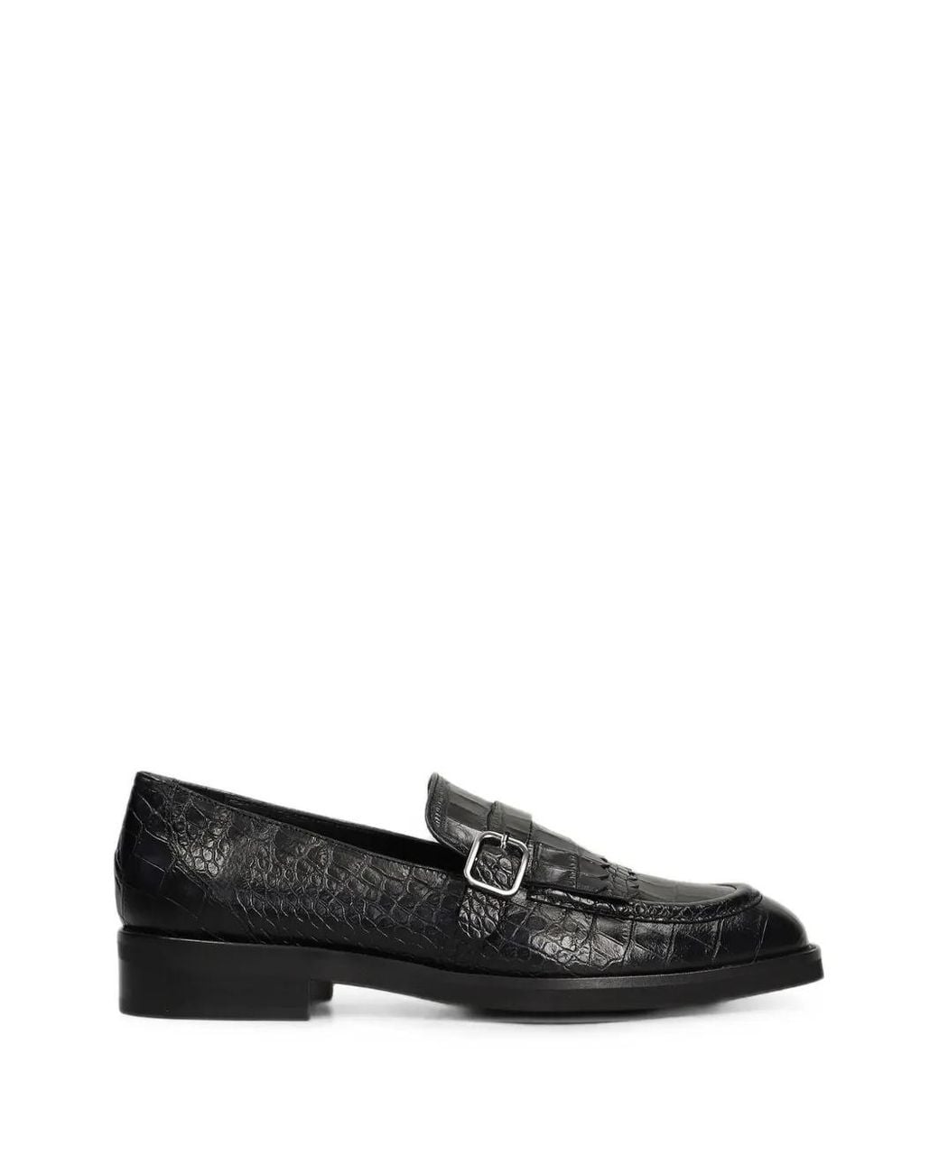 Pedro Miralles Black Fringed Crocodile-Effect Loafers