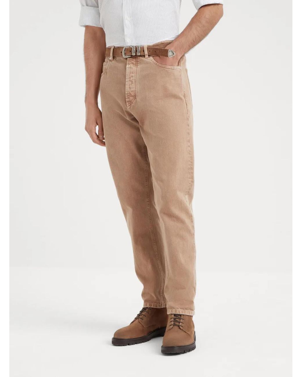 Brunello Cucinelli Natural Logo-patch Tapered Jeans for men