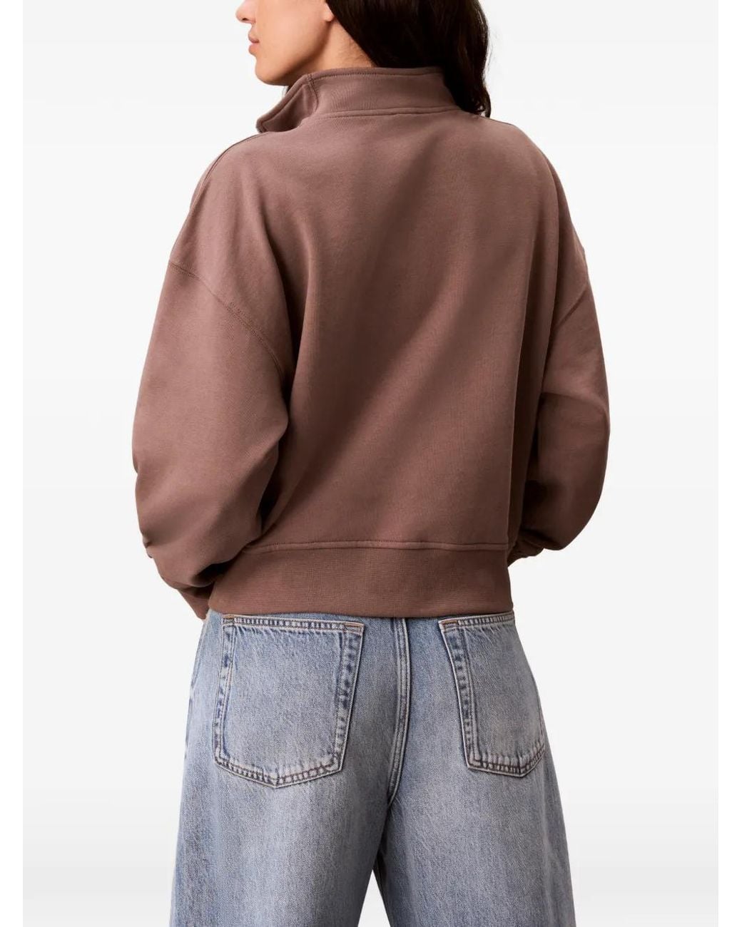 Calvin Klein Brown Quarter-Zip Logo-Embroidered Sweatshirt