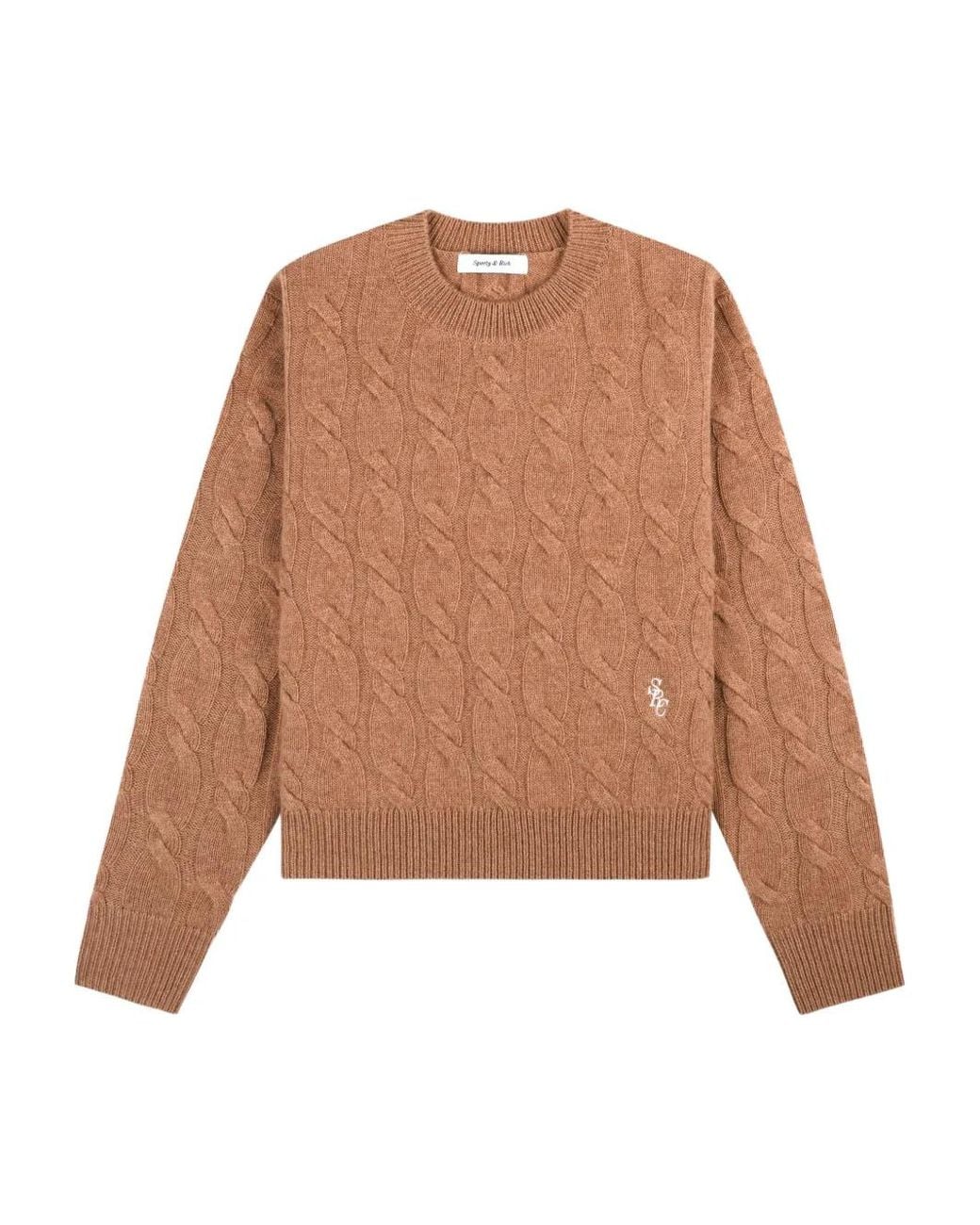 Sporty & Rich Natural Cable-Knit Logo Sweater
