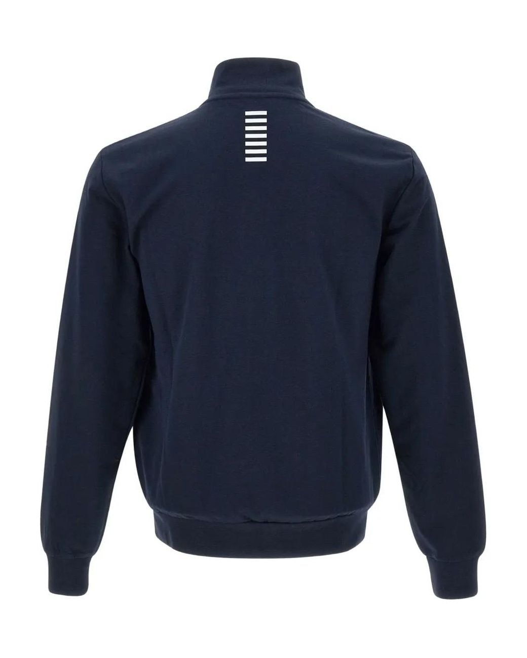 EA7 Blue Cotton Zip-Up Jacket With Stand-Up Collar And Core Identity for men