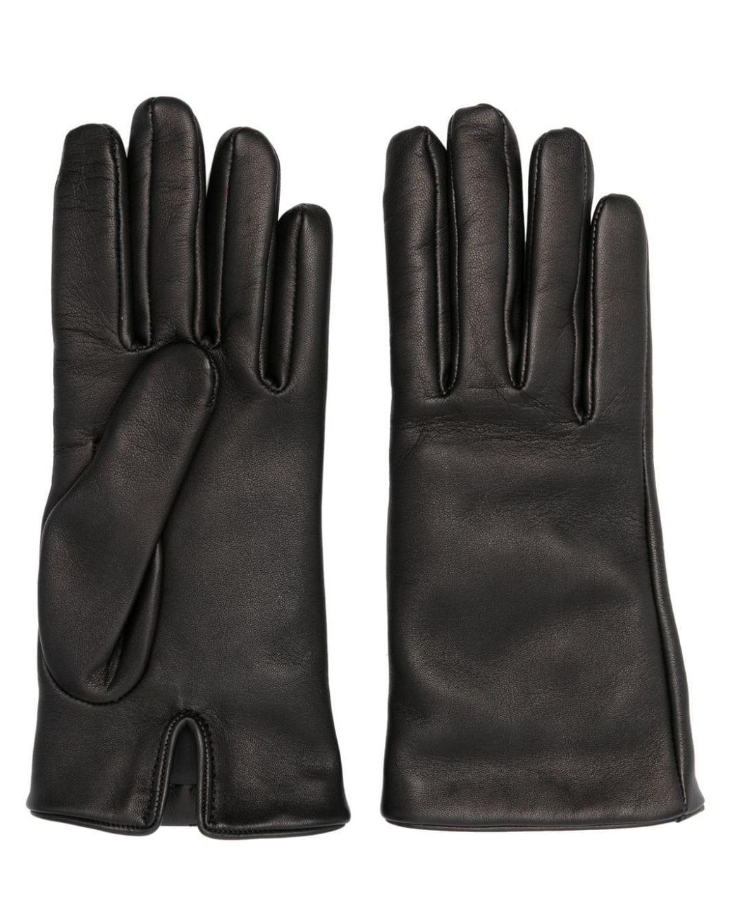 Saint Laurent Logo-plaque Leather Gloves in Black | Lyst