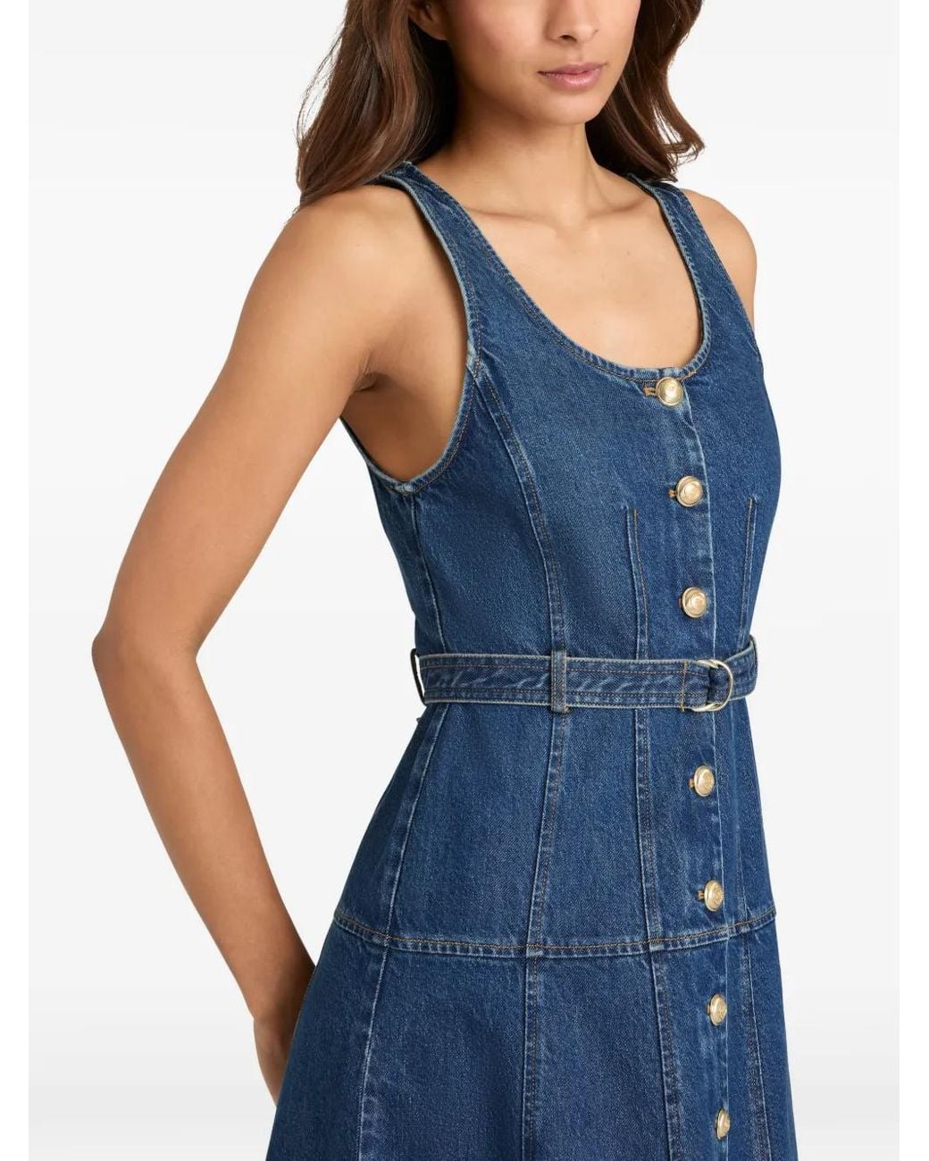 Cinq À Sept Blue Kehlani Button Belted Jean Midi Dress
