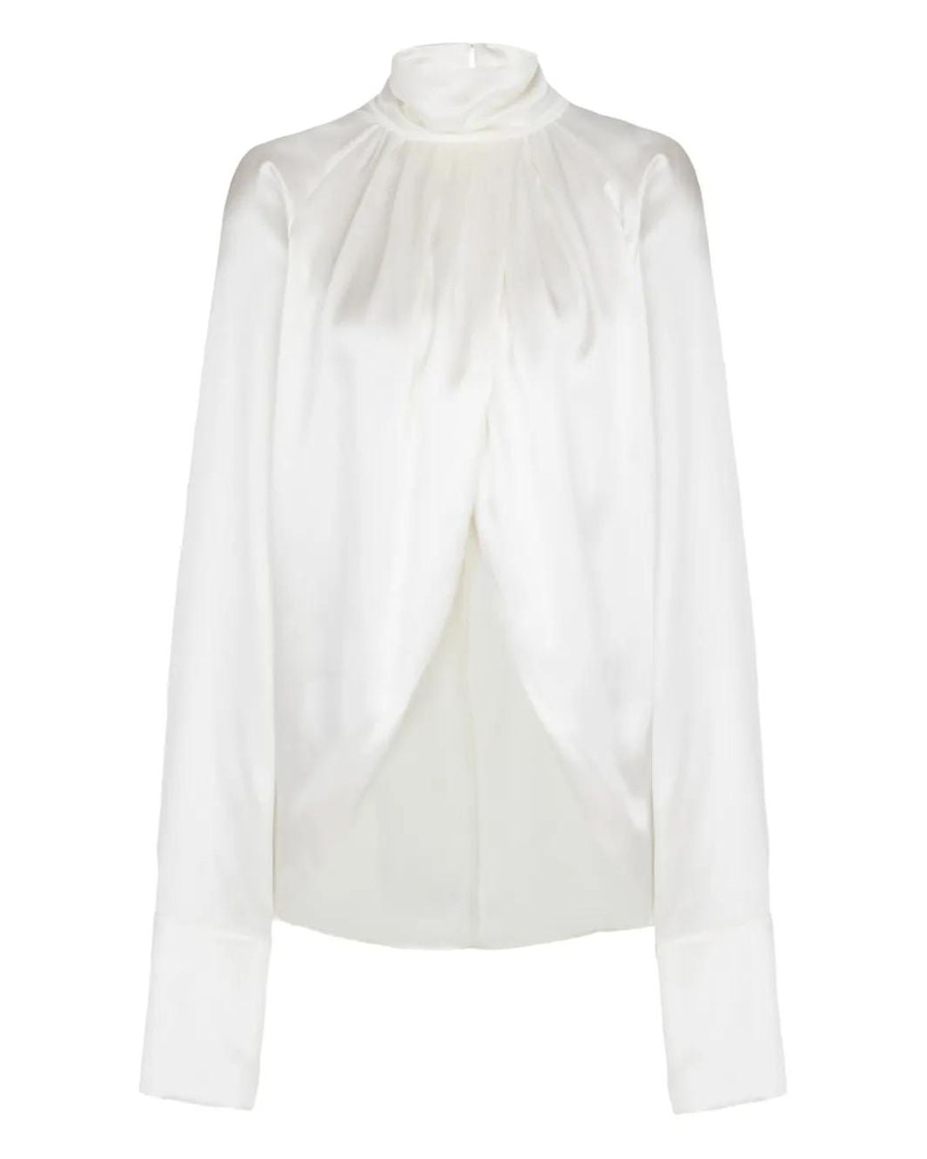 Balmain White Drapped Silk Blouse Shirt