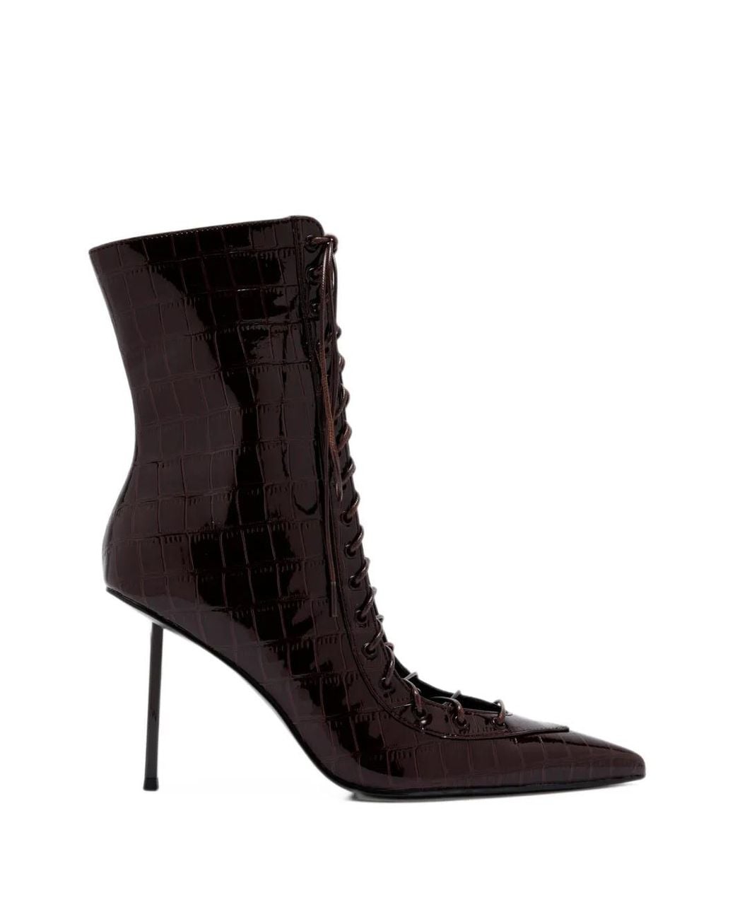 Femme LA Black Salem Croc-Effect Lace-Up Boots