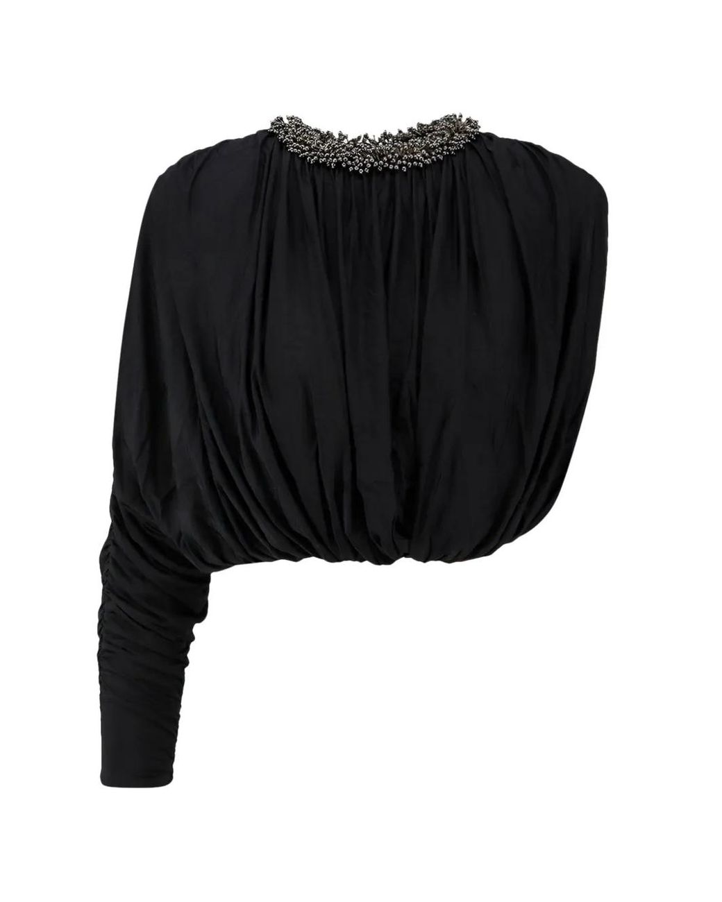 Self-Portrait Black Jersey Asymmetric Sleeve Top