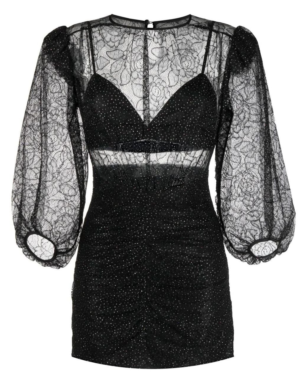 Nissa Black Long-Sleeve Embroidered Minidress