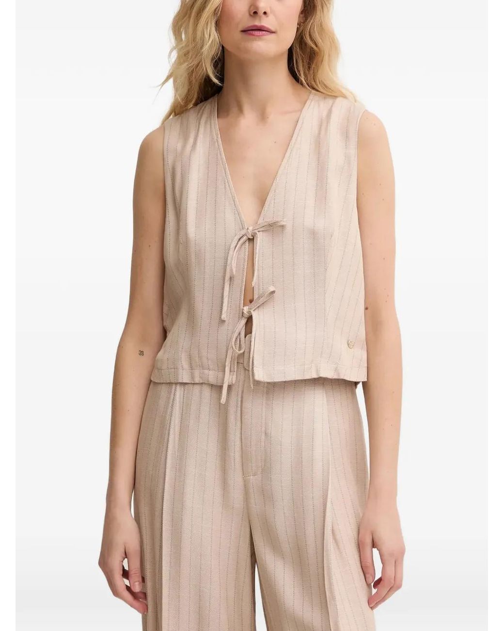 Mos Mosh Natural Striped V-Neck Vest