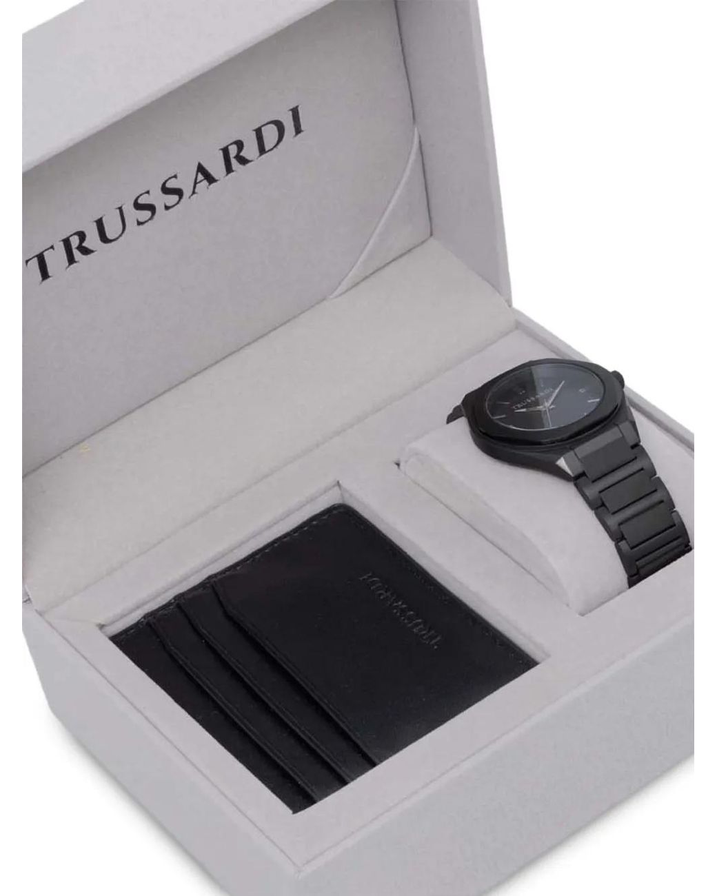 Trussardi Black Octagonal 42Mm Watch Cardholder Set for men