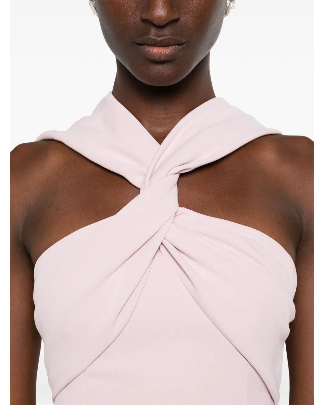 Solace London Pink Halter-Neck Draped-Scarf Maxi Dress