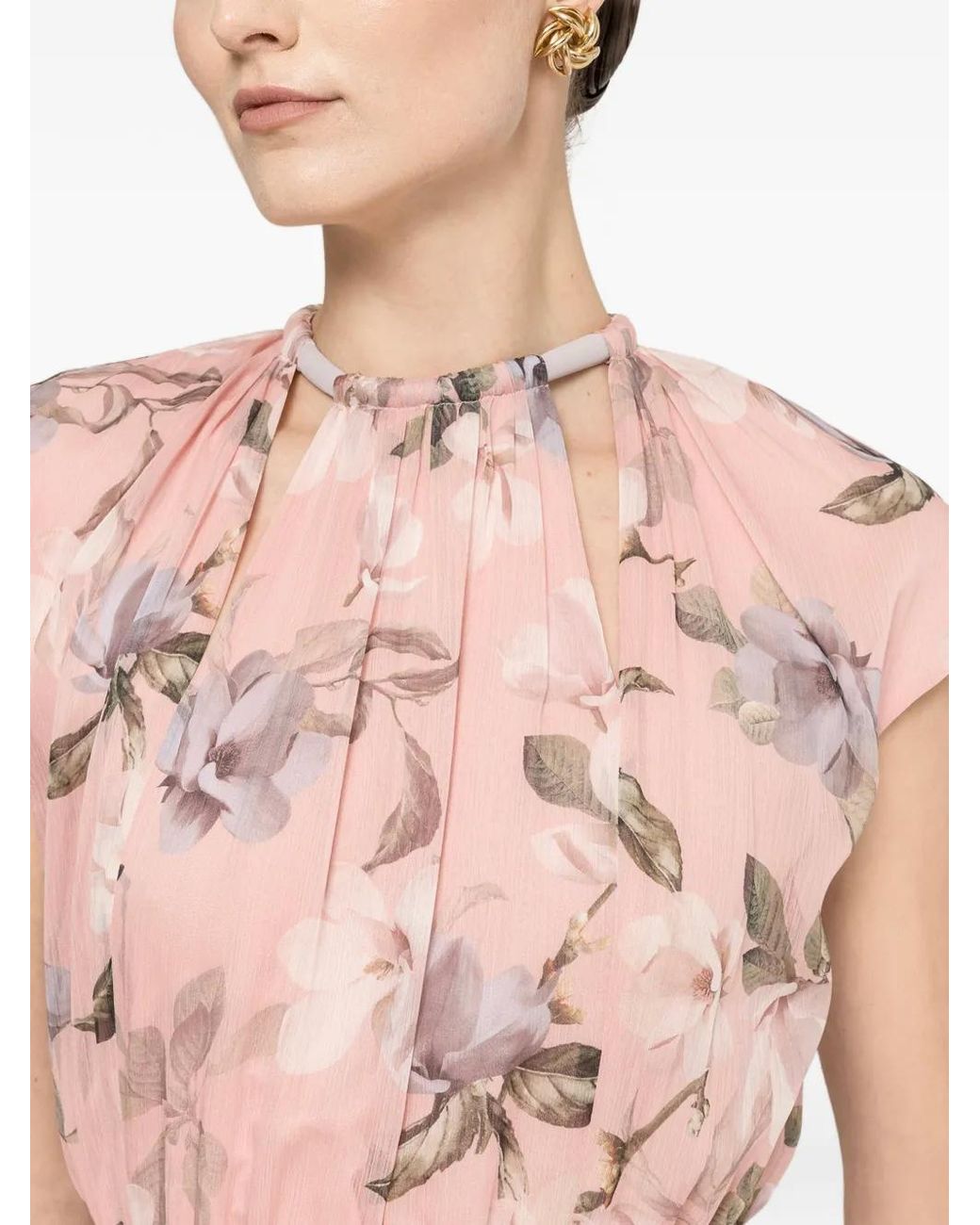 Nissa Pink Pleated Chiffon Midi Dress