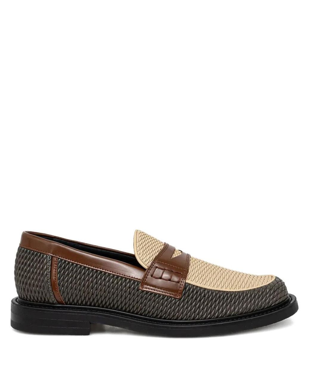 Filling Pieces Brown Reed Woven-Panel Loafers for men