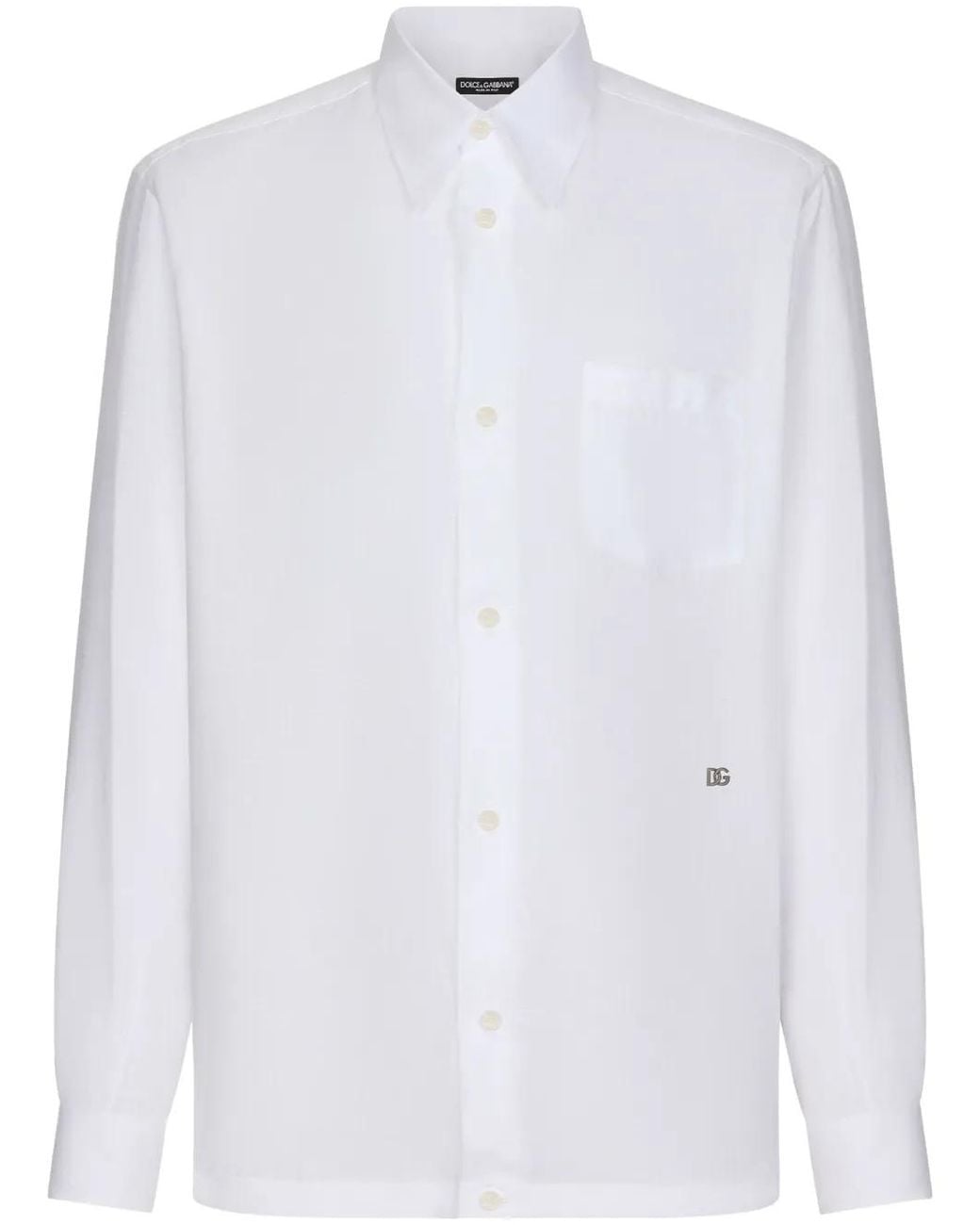 Dolce & Gabbana White Long-Sleeved Button-Up Linen Shirt for men