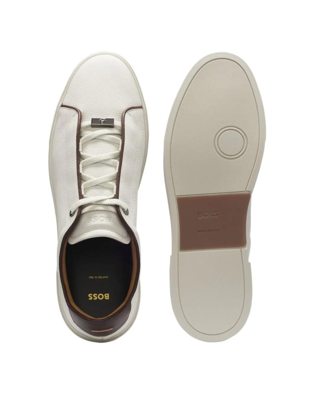 Boss White Baskets Gary En Cuir Italien Grainé for men