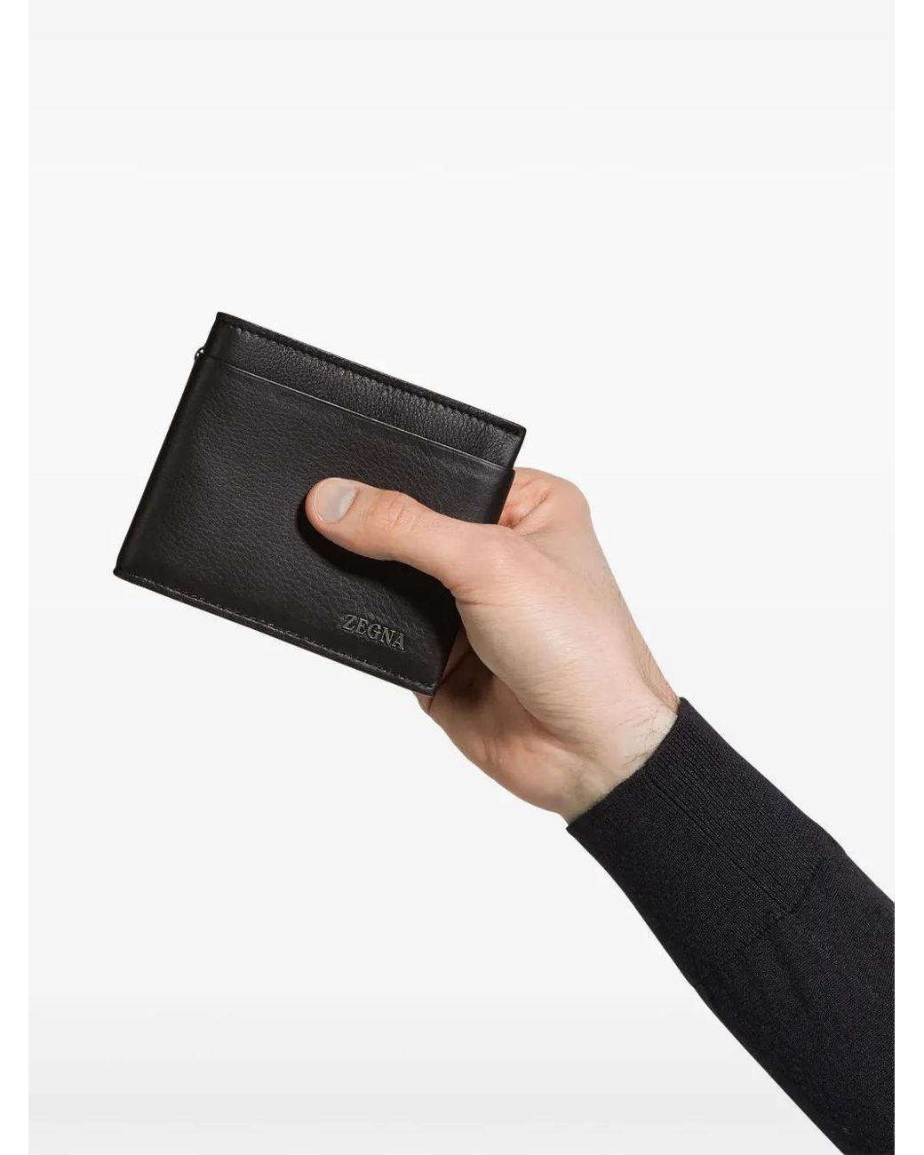 Zegna Black Bi-Fold Deerskin Leather Wallet for men