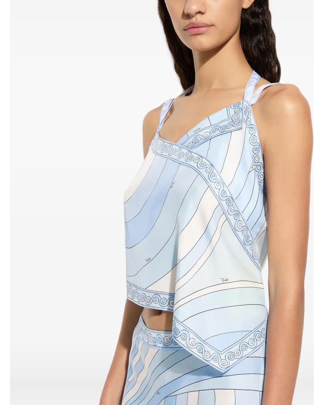 Emilio Pucci Blue Iride-Print Silk Scarf Top
