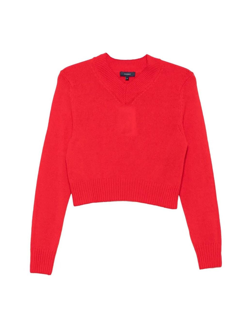 Soeur Red Jonas Ribbed-Knit V-Neck Sweater