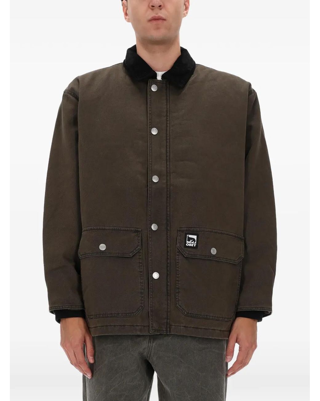 Obey Brown Corduroy-Collar Logo-Patch Jacket for men
