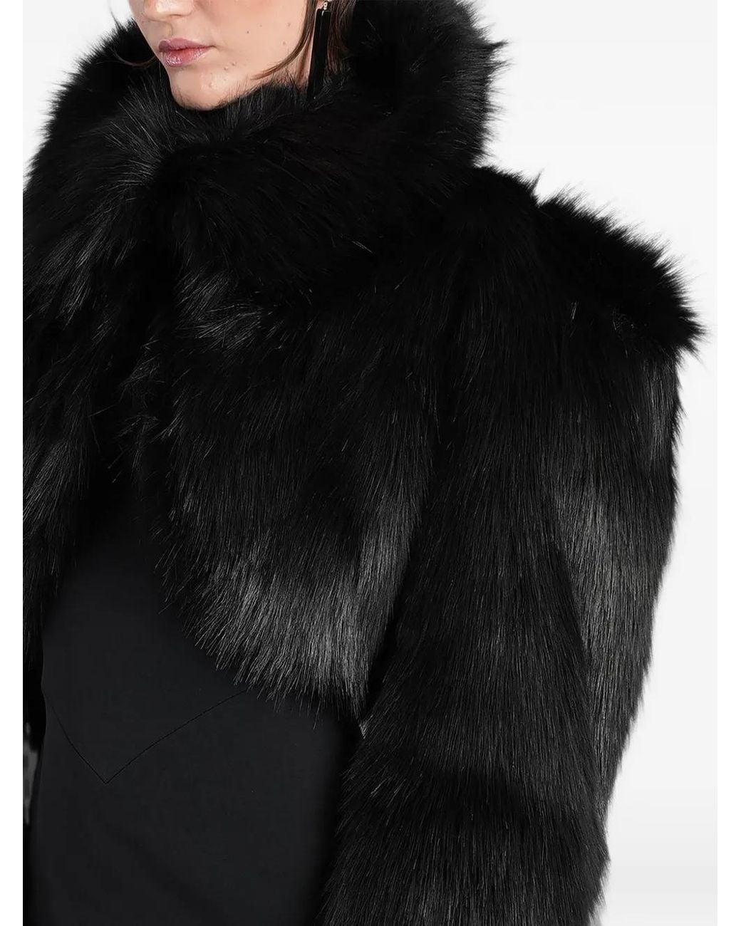 David Koma Black Cropped Faux-Fur Jacket