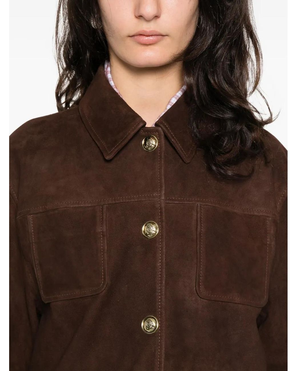 Sandro Brown Buttoned Pocket Leather Jacket