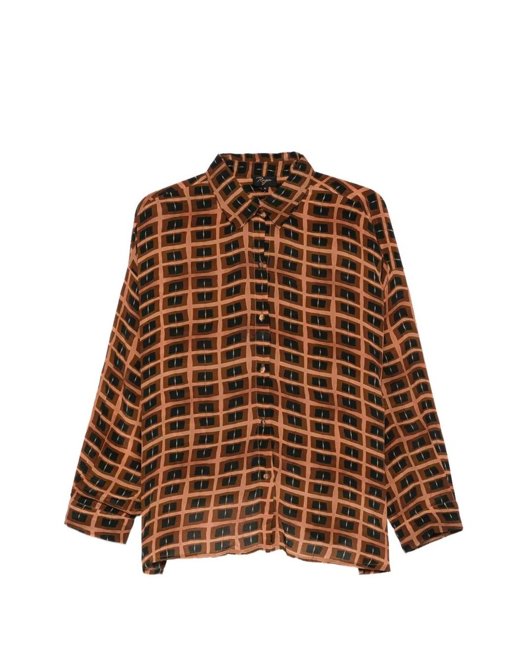 Raga Brown Geometric-Print Long-Sleeve Shirt