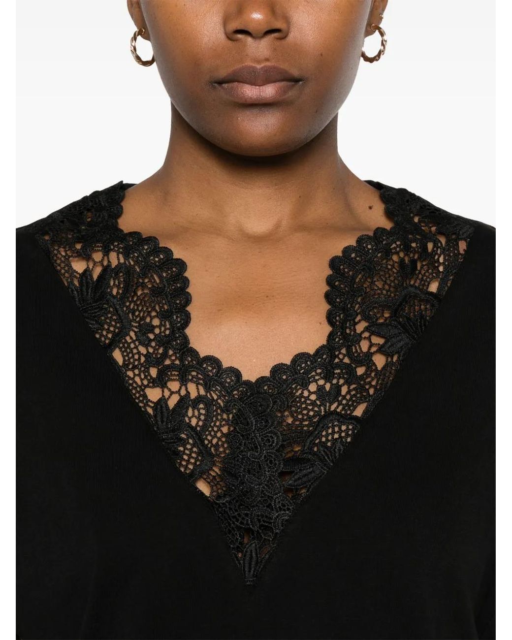 Twinset Black Lace-Detail T-Shirt