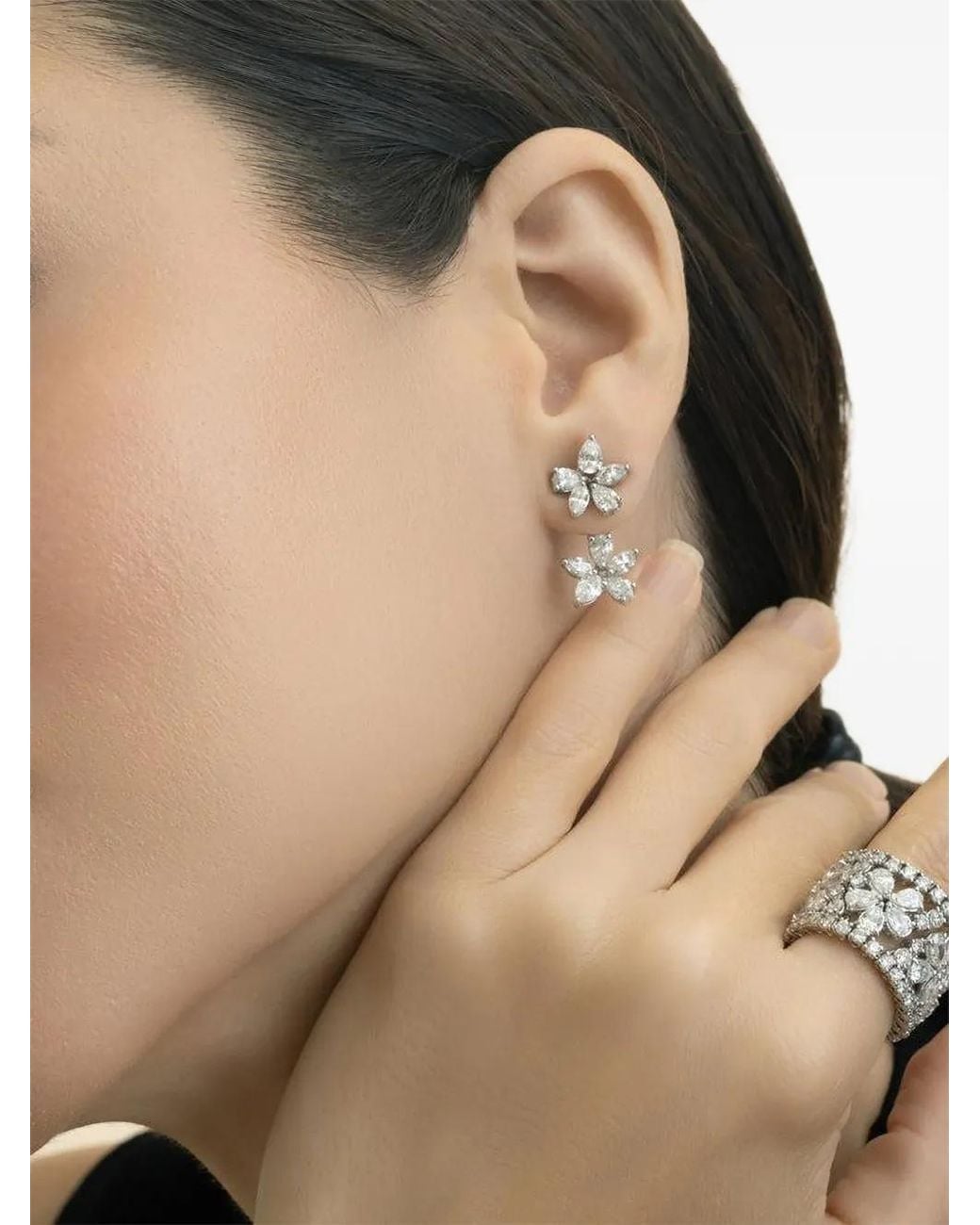 Zydo White Diamond Double Flower Earrings