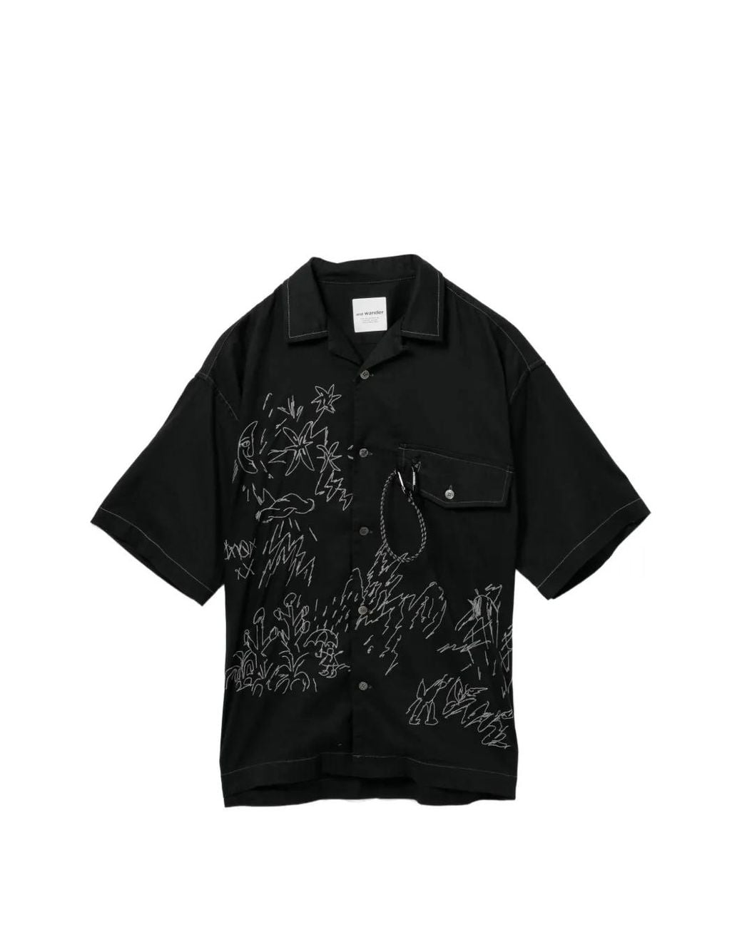 And Wander Black Embroidery Short Sleeve Shirt for men