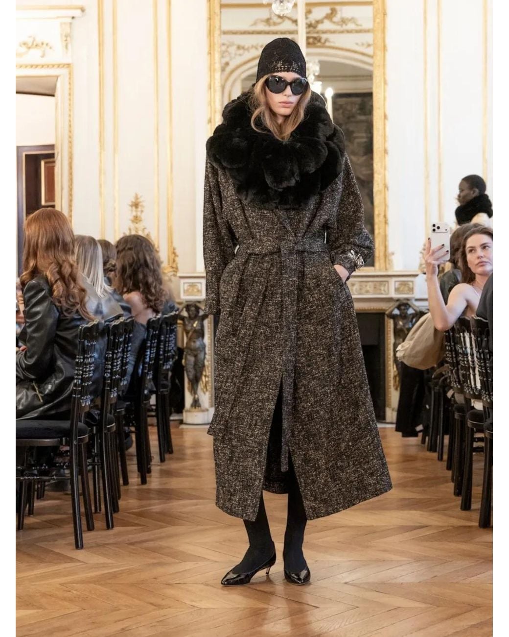 Magda Butrym Black Belted Bouclé-Knit Coat