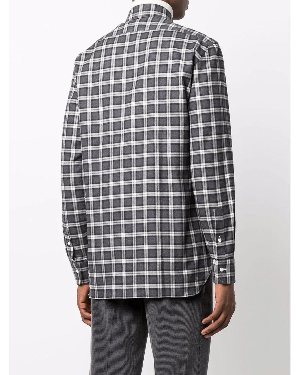 Barba Napoli Blue Plaid-Check Print Shirt for men