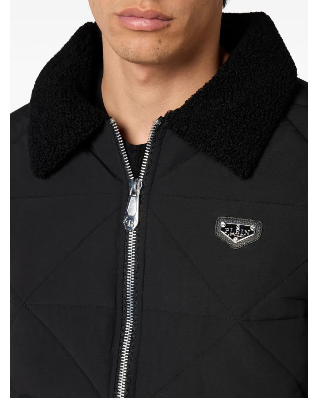 Philipp Plein Black Quilted-Collar Jacket for men