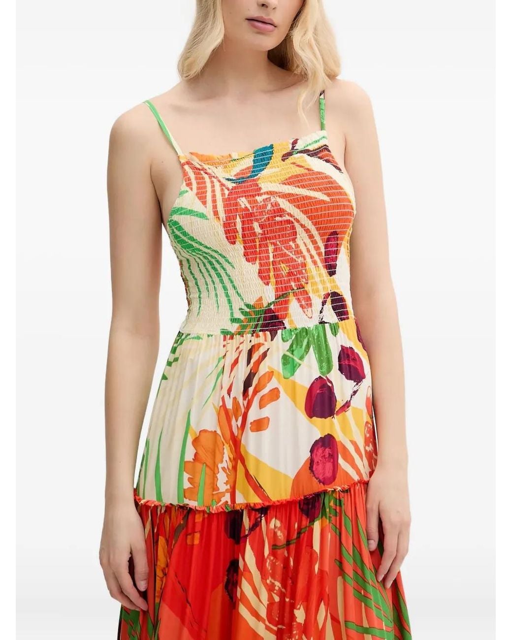Desigual White Robe Longue À Volants Superposés