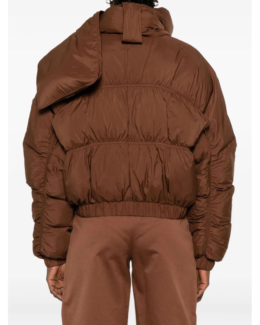 Patrizia Pepe Brown Quilted Detachable-Scarf Jacket