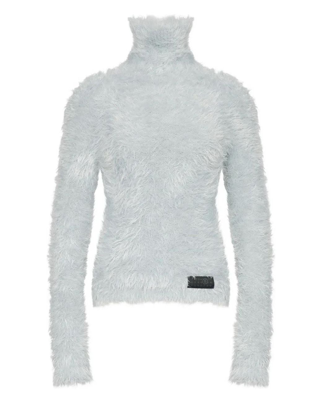 MM6 by Maison Margiela Blue High-Neck Fluffy Sweater