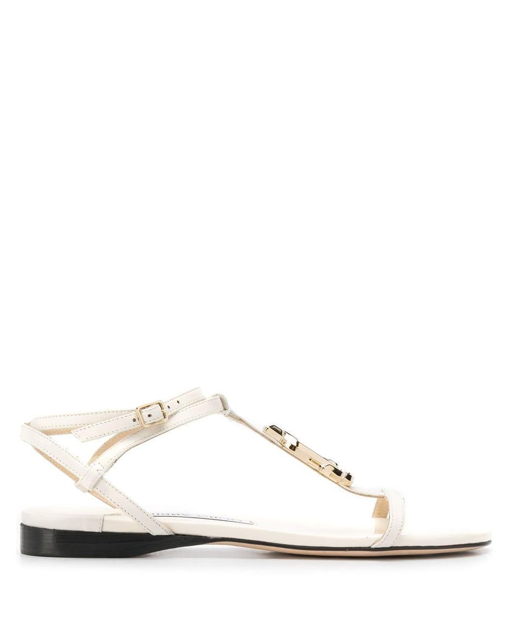 Jimmy Choo Leather Alodie Logo Flat Sandals in White | Lyst