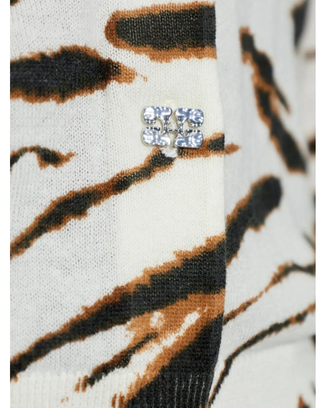 Ganni White Tiger-Print Logo-Embroidered Cardigan